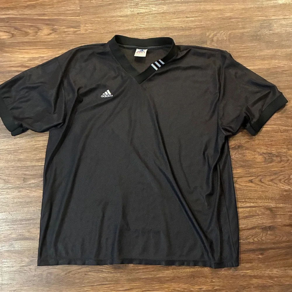 Vintage Adidas Black Mesh Athletic V-Neck Jersey Mens XL Made in Mexico
